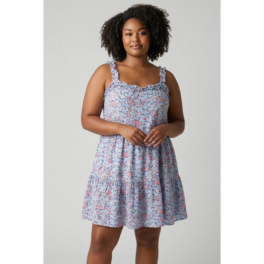 Altar'd State Floral Tiered Mini Dress XL Blue Cottagecore Boho NWT Fairy